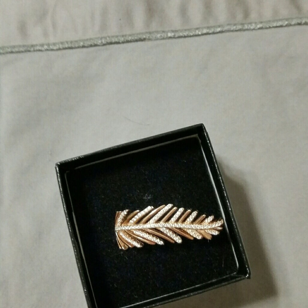 Rose gold colored ring.